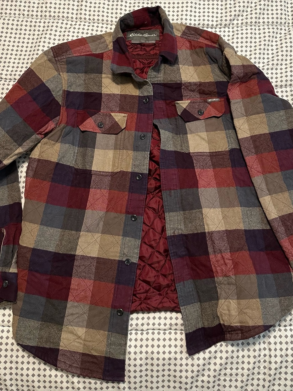 Eddie Bauer Patterned Insulated Long Sleeve Flannel Button Down Jacket